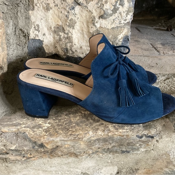 Karl Lagerfeld Women's Blue Suede Heeled Mules - Picture 1 of 3